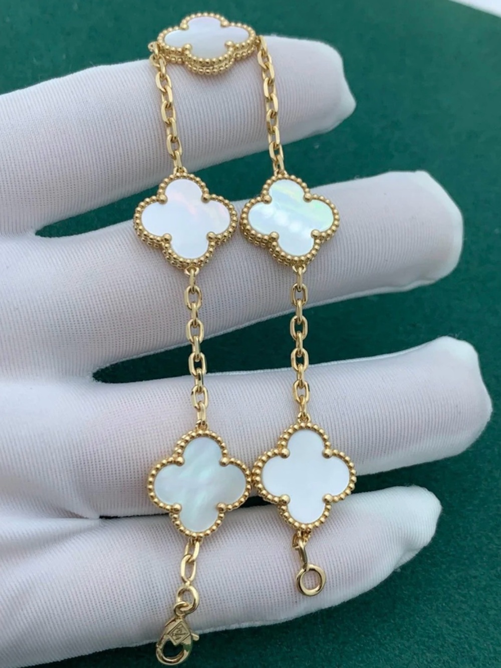 Gold-Tone Mother-of-Pearl Clover Link Bracelet - Elegant Gold Bracelet